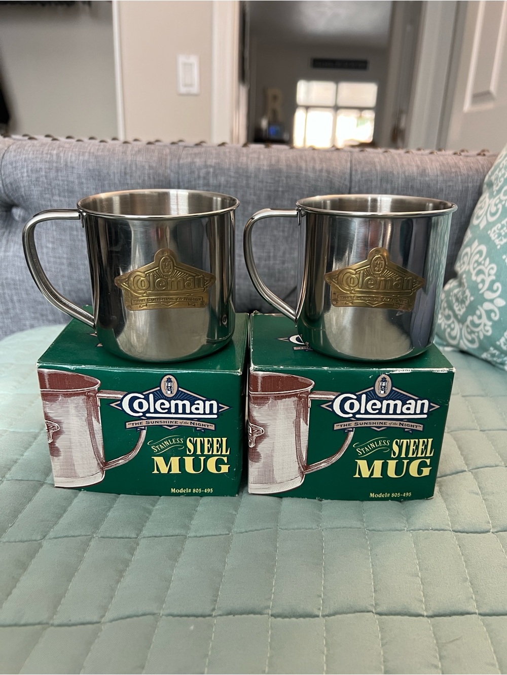 Coleman Stainless Steel Mugs with Gold Emblem (Set of 2)